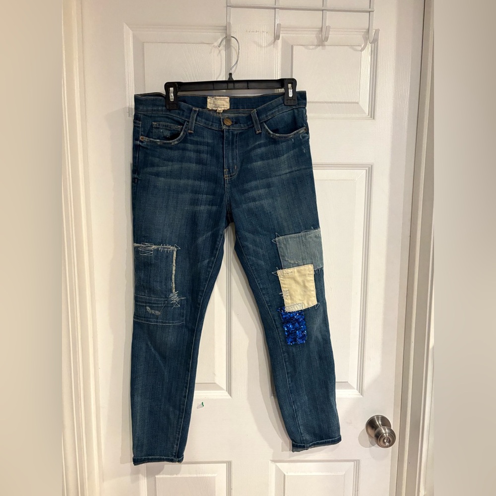 Current/Elliott Blue Patchwork Ankle Jeans